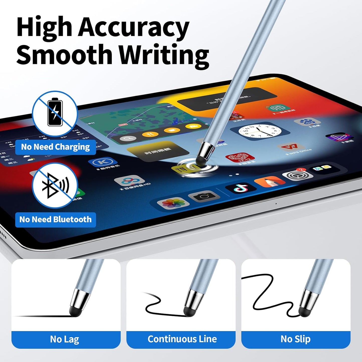 Stylus Pen for Touchscreen,5 PCS Stylus,2-in-1 Stylus Pen for iPad, High Sensitivity Precision Suitable for Touch Screens of iPhone/ipad/Android Tablet(Silver/Blue/Rose Gold/Purple/Light Green)