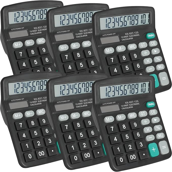 6 Pack Calculator Bulk, 12 Digits Calculators Desktop by YesBes