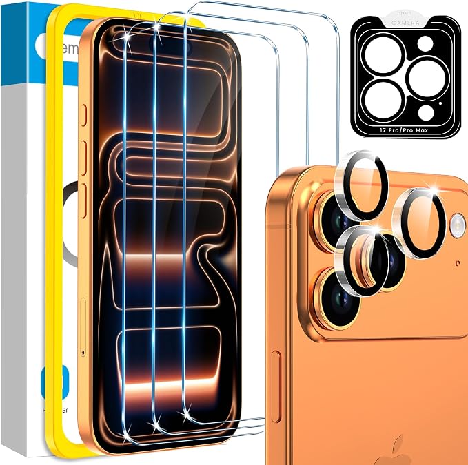 Fotbor Compatible with 3 Pack iPhone 17 Pro Screen Protector with 1 Set Camera by Fotbor