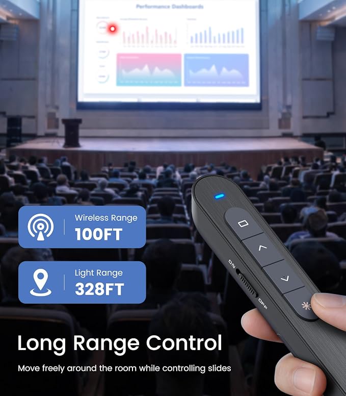 Wireless Presenter, Hyperlink Volume Control Presentation Clicker RF 2.4GHz USB - Image 4