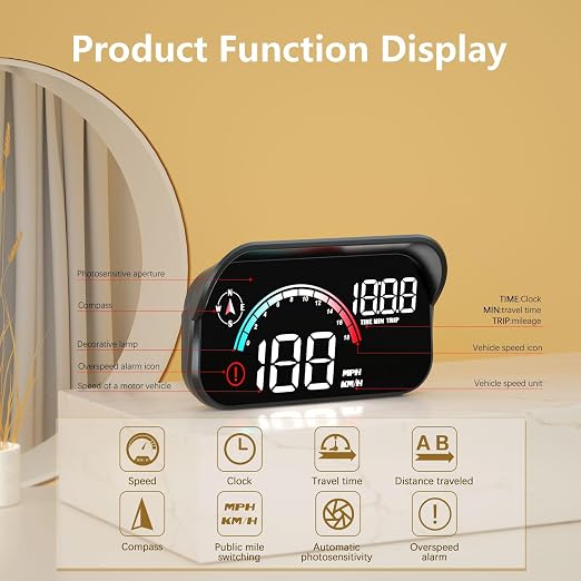 AZIJYV Windshield Speedometer Projector, Digital Speedometer - Image 2