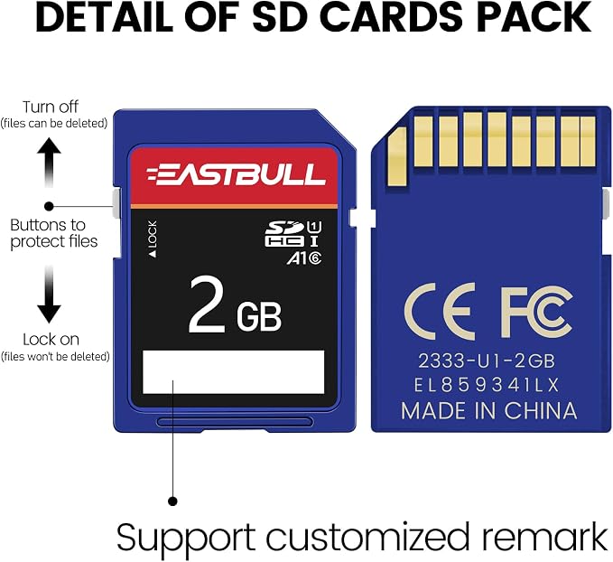 EASTBULL 5-Pack of SD Card 2GB Class 6 SD Card U1 V30 SDHC Memory Card 5-Pack - Image 3