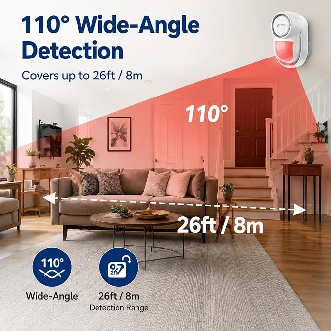 CPVAN 125dB Motion Sensor Alarm, Wireless Indoor PIR Motion Detector - Image 4
