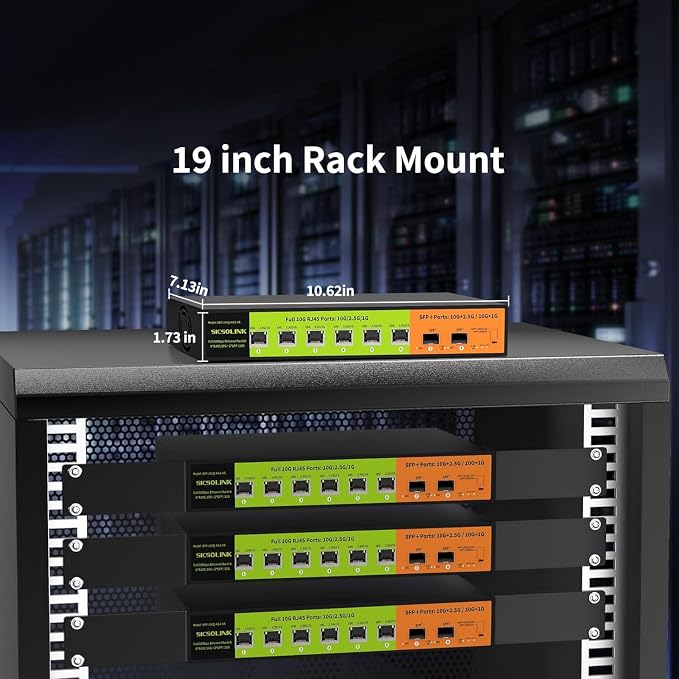 8 Port 10G Unmanaged Ethernet Switch, 6×10G RJ45 + 2×10G SFP+, Low-Noise Fan - Image 5