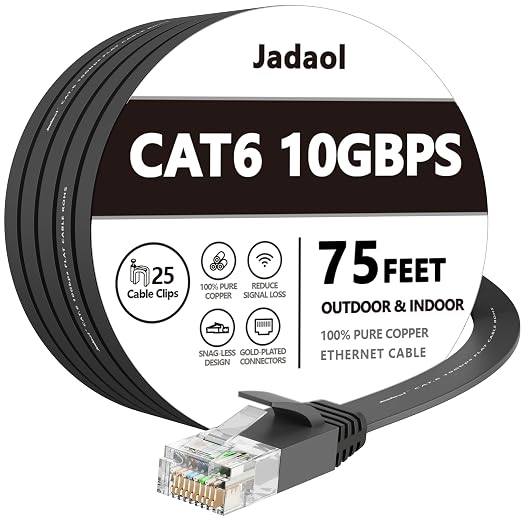 Jadaol Cat 6 Ethernet Cable 75 ft, 10Gbps Support Cat8 Cat7 Network, Flat RJ45 by Jadaol