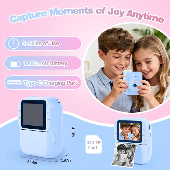Kids Camera Instant Print with Color & Black-White Printing, 1080P HD Digital - Image 7