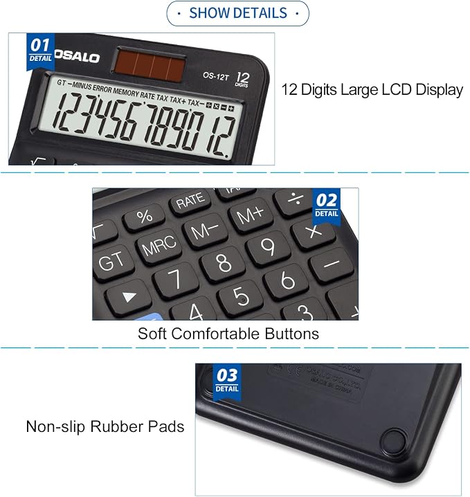 Pocket Small Size Desk Calculator, 12 Digit Large LCD Display, Basic Tax - Image 8