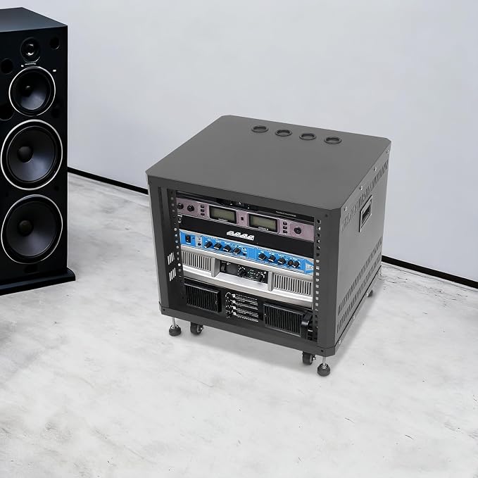9U Stereo & Studio Rack with Wheels, Open Frame Audio Rack Cabinet, Rolling - Image 2