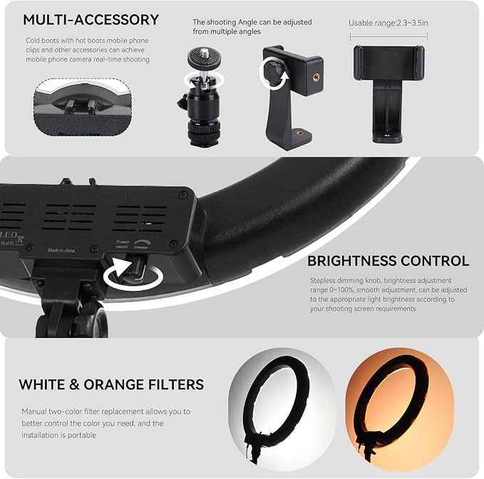 Ring Light Kit 18" 55W 5500k dimmable LED Light, 70inch Foldable Stand - Image 5