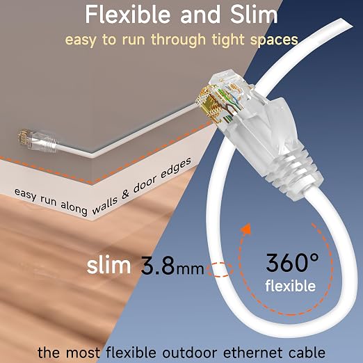 Cat6a Slim Ethernet Patch Cable 100ft Indoor & Outdoor, Flexible 10G Cat6 - Image 2