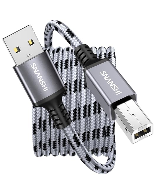SNANSHI USB Printer Cable 6ft, Nylon Braided Printer Cable to USB Stable Wired by SNANSHI