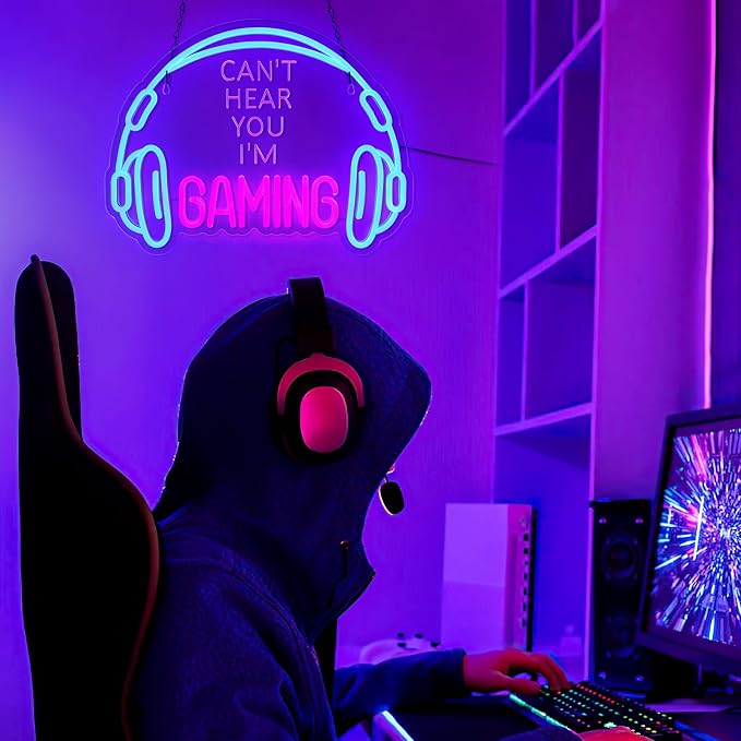 Gaming Neon Sign, Large Bright and Dimmable Colored LED Headset Gamer Neon - Image 2