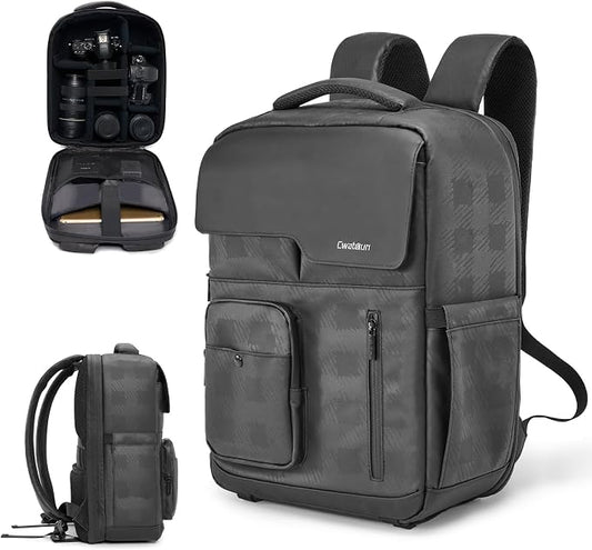 Cwatcun Waterproof Camera Backpack PU Leather Camera Bag by FocusonCameraBag