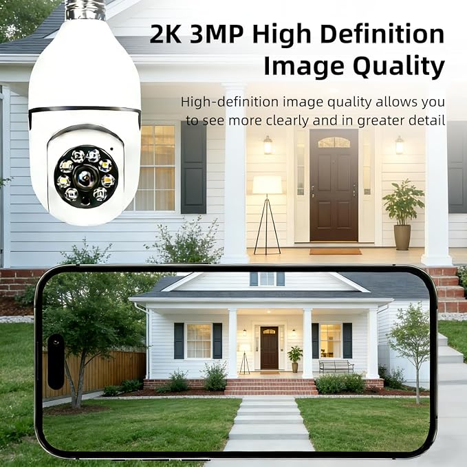 Hawkray Light Bulb Security Camera -5G& 2.4GHz WiFi 2K 3MP Security Cameras - Image 6
