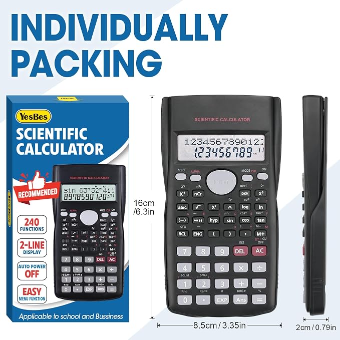 2 Pack Scientific Calculators, 2-Line Large Screen Display 240 Functions - Image 5