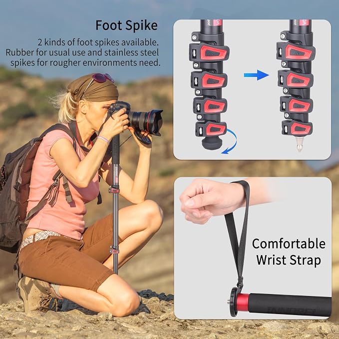 66.9in/170cm Camera Monopod INNOREL VM80A Aluminum Alloy Portable Compact - Image 5