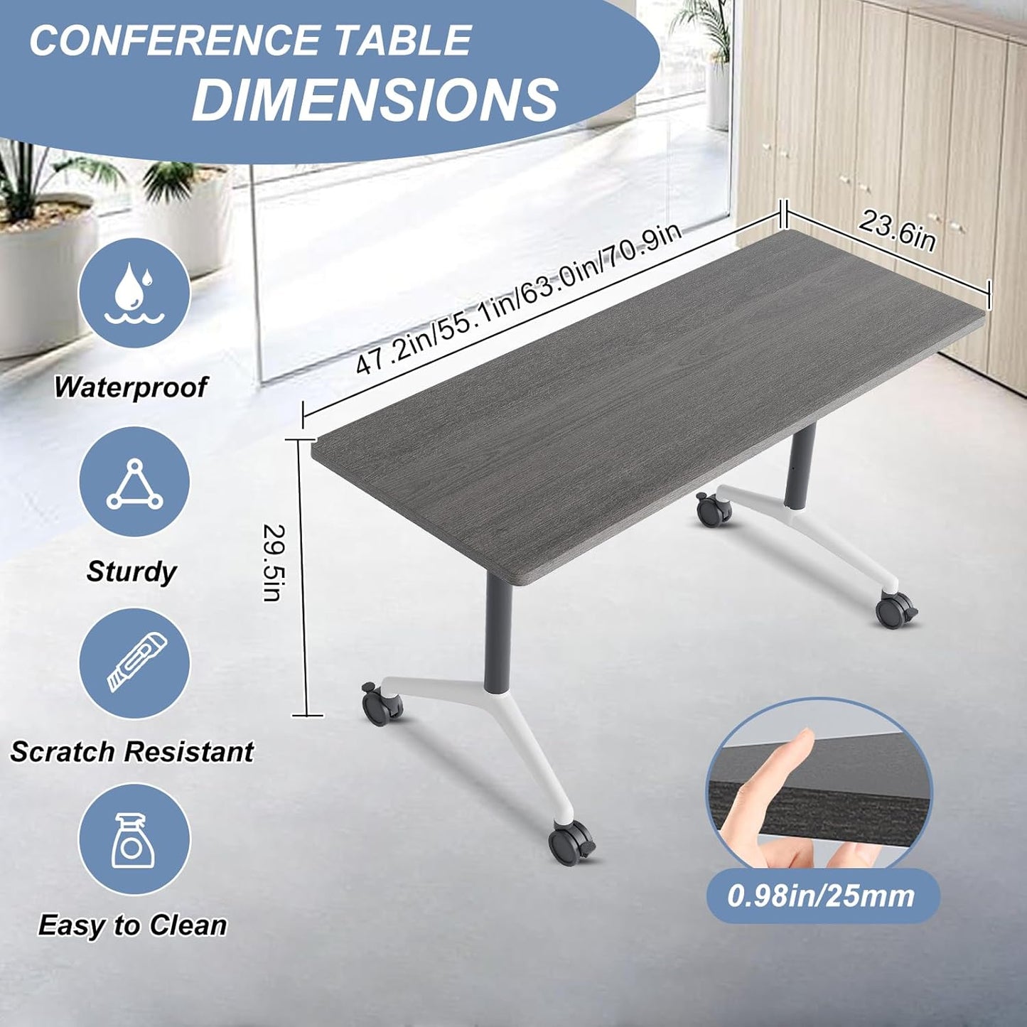 Folding Conference Table, Mobile Training Table for Office Conference, Modern Modular Rectangular Work Desk Meeting Seminar Work Tables with Caster Wheels, Large Breakroom Tables (4Pack L55.1in)