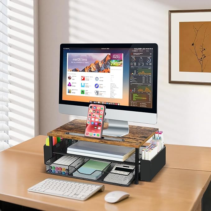 AUPSEN Wood Desk Organizers and Accessories, 2-Tier Computer Monitor Stand Riser - Image 6