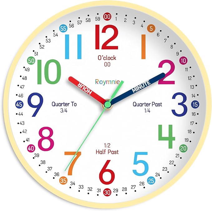 Roymnie Wall Clock 8 Inch for Kids Learning to Tell Time Easily Non Ticking by Unknown