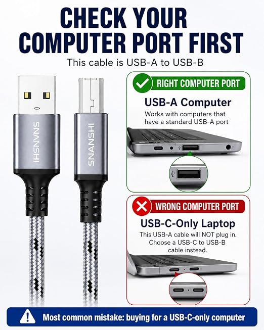SNANSHI USB Printer Cable 6ft, Nylon Braided Printer Cable to USB Stable Wired - Image 4
