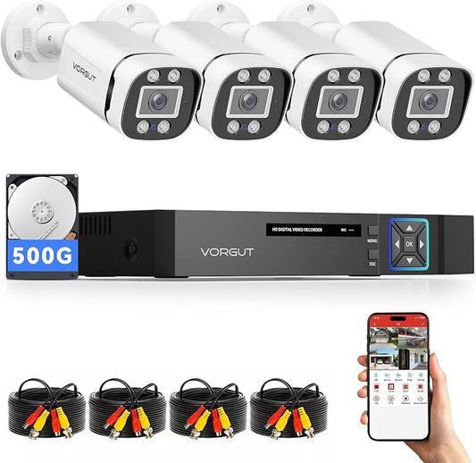 Wired Security Camera System Outdoor, 4 Channel 5MP Lite AHD TVI DVR Recorder by VORGUT