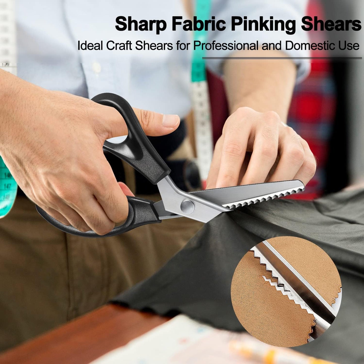 Pinking Shears for Fabric Cutting, Zig Zag Scissors, Scrapbook Scissors Decorative Edge for Adults, Great for Many Kinds of Sewing Fabrics Leather and Craft Paper, Professional Handheld Dressmaking
