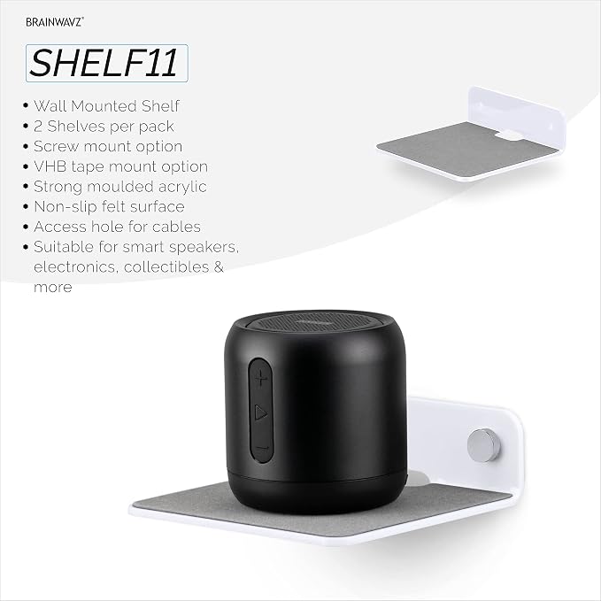 BRAINWAVZ 2-Pack 4” Small Floating Shelf Bluetooth Speaker Stand, Adhesive & - Image 4