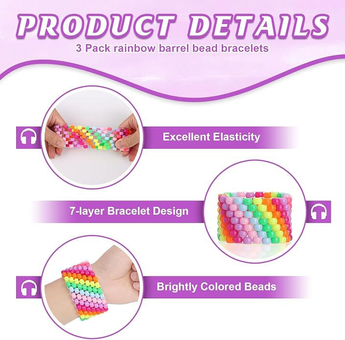 3/6 Pcs Rave Multi-layer Bracelets Stretch Rainbow Bracelets Multi Color Beaded - Image 3