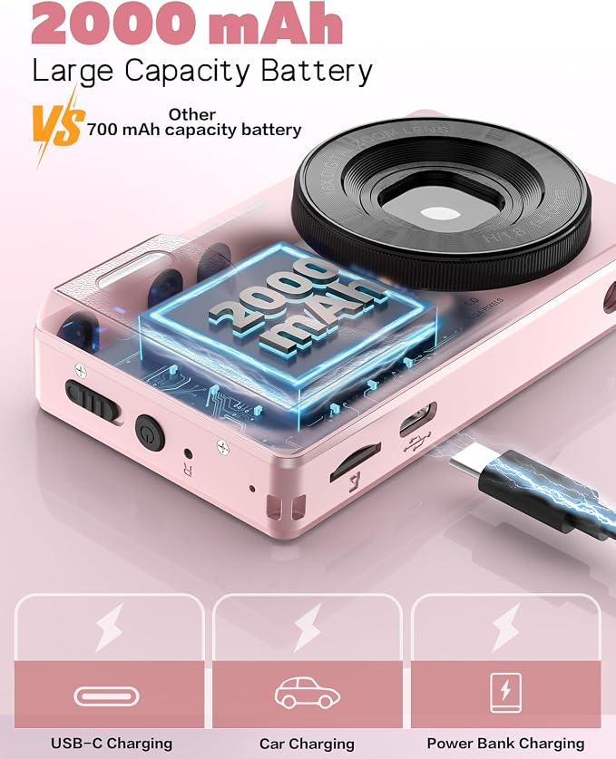 Digital Camera with Front Rear Lens, Autofocus 64MP 4K Camera - Image 4