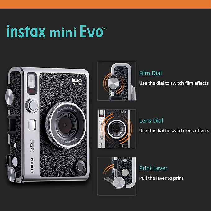 Fujifilm Instax Mini EVO Hybrid Black Instant Camera | Instax Mini Twin Pack - Image 3