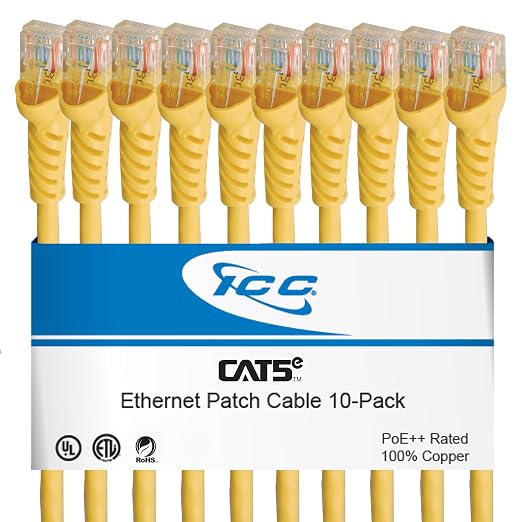 ICC CAT5e Ethernet Patch Cord 1 FT 10-Pack, UTP 24 AWG UL Listed, 100% Stranded by ICC