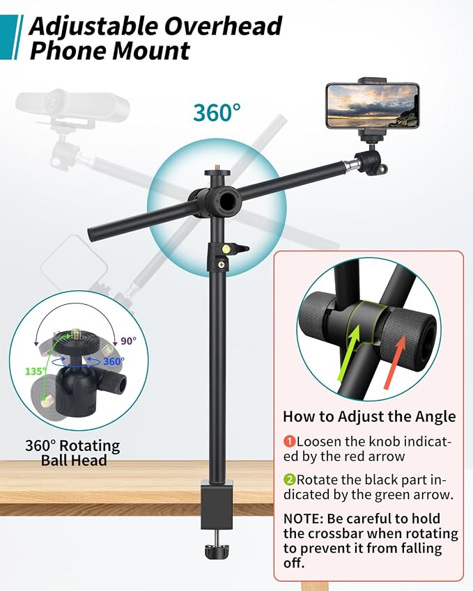 Overhead Camera Mount Desk Stand, Camera Arm Desk Mount Clamp Stand - Image 3