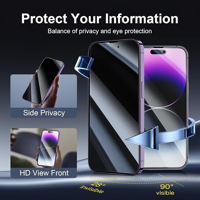 NEW'C 3x Privacy for iPhone 14 Pro Screen Protector+ 3x Camera Lens Protector - Image 3