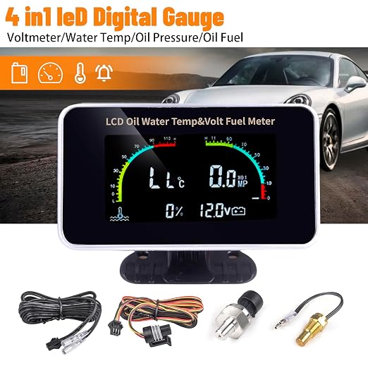 4-in-1 Auto Car LCD Meter Digital Oil Pressure Voltage Water Temperature Fuel - Image 2