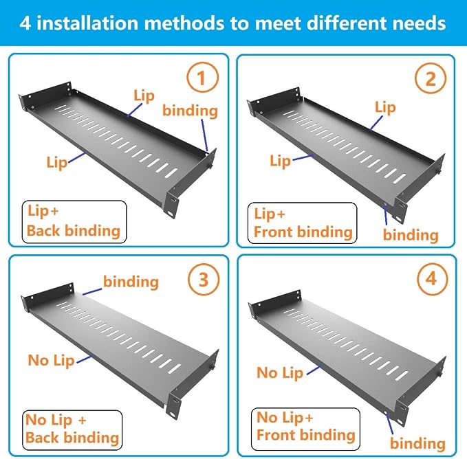 2 Pack of 1U Vented Cantilever Server Rack Mount Shelf 6" Deep - Image 2