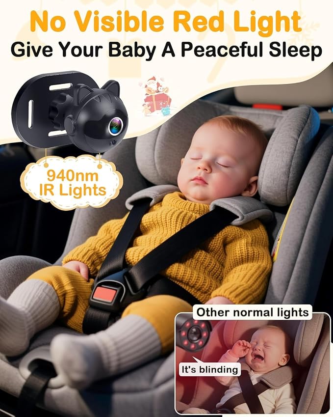 1080P Dual Baby Car Camera: 6.8" Night Vision Monitor 2-Kids from Head to Toe - Image 9