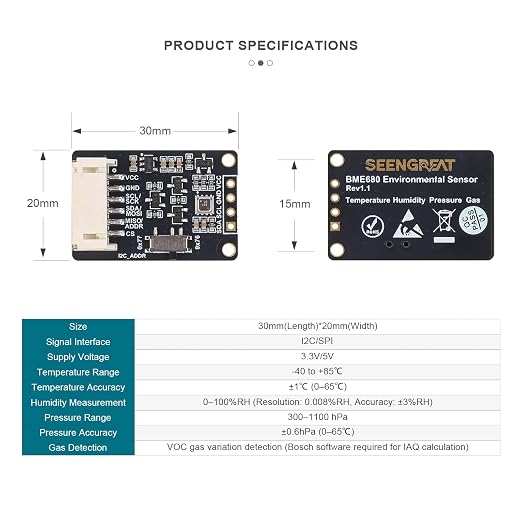 BME680 Environmental Sensor | 4-in-1 Temp Humidity Pressure Gas Detector - Image 6