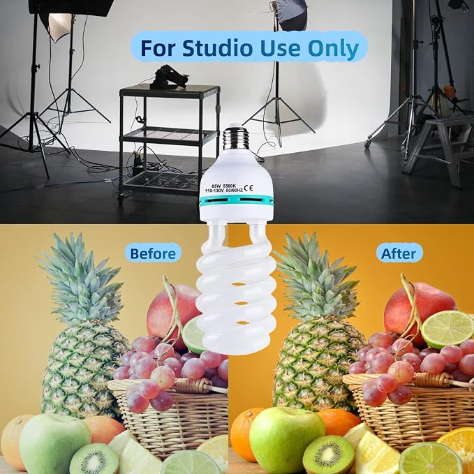 2Pcs 85W Light Bulb 5500K CFL Roas Daylight Spiral Softbox Lighting Kit Bulb in - Image 3