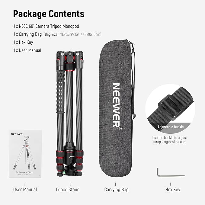 NEEWER 66"/168cm Carbon Fiber Tripod - Image 9