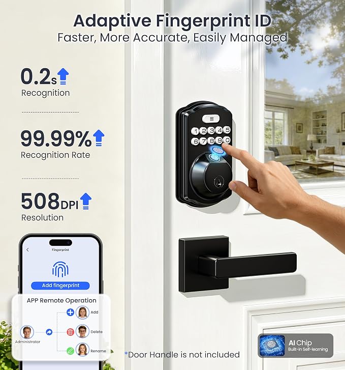 Veise VE012W Built-in WiFi Fingerprint Smart Lock, App Remote Control, - Image 4