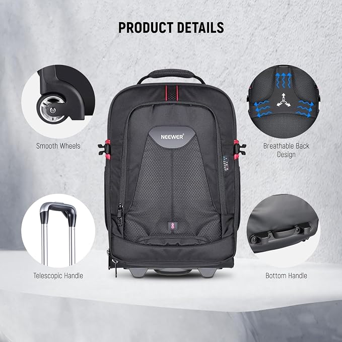 Neewer 2-in-1 Rolling Camera Backpack Trolley Case - Image 9