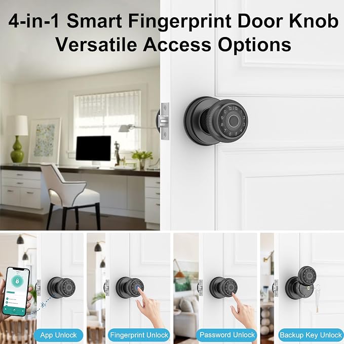 BIWIBON 4-in-1 Smart Door Knob, Fingerprint Door Knob - Image 2