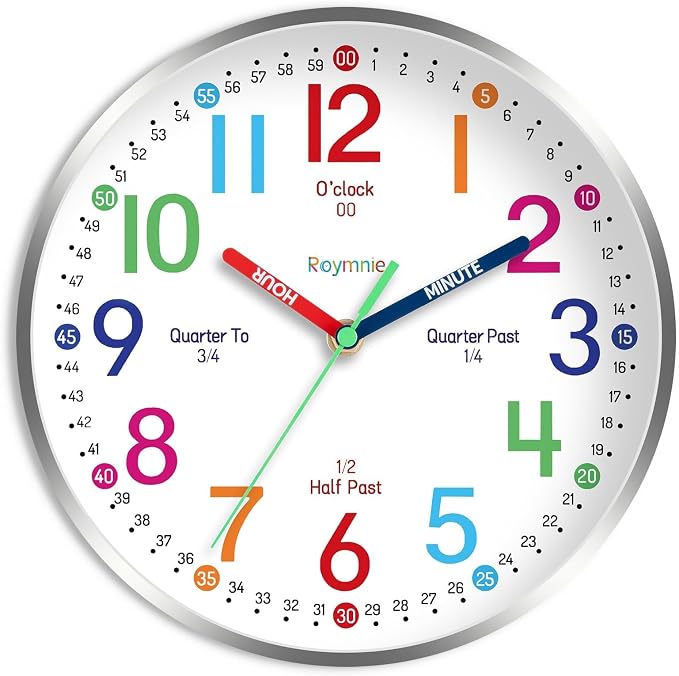 Roymnie Wall Clock for Kids Learning Easily Kids Teaching Clock Silent Non by Unknown