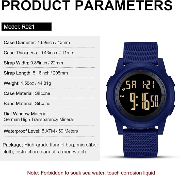 HANPOSH Mens Digital Watch Ultra Thin Minimalist Sports Waterproof Outdoor LED - Image 6