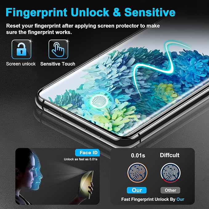 3 Pack Galaxy S20 Screen Protector, HD Clear Tempered Glass, Fingerprint Unlock - Image 3