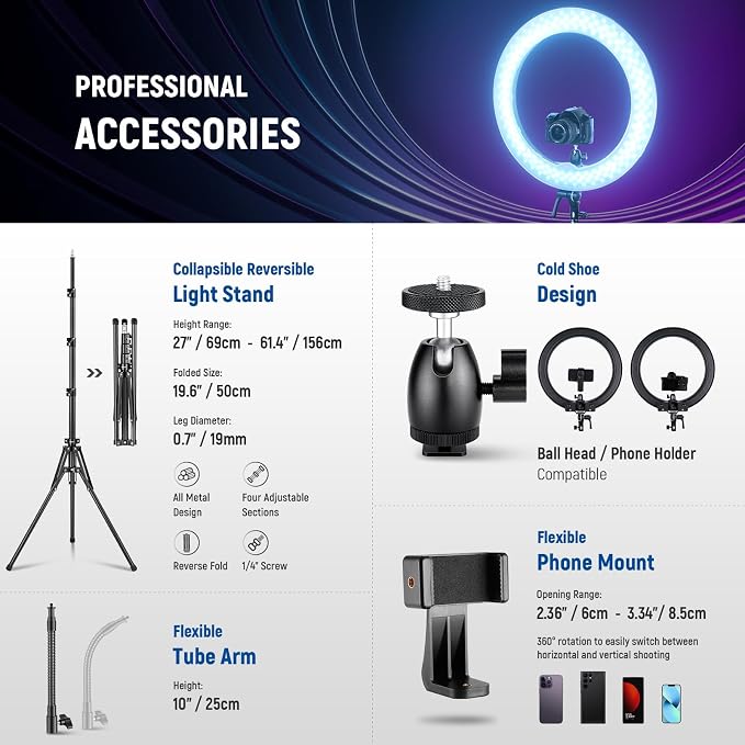 NEEWER 18 Inch RGB LED Ring Light APP Control - Image 7