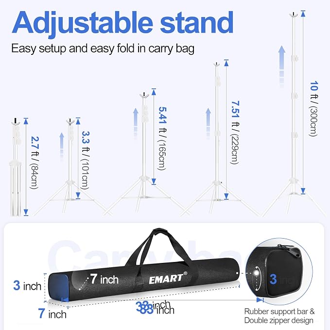EMART Backdrop Stand 10x10ft Photo Studio Adjustable Background Stand Support - Image 3