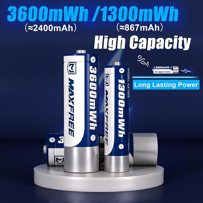 Maxfree Rechargeable 4 AAA and 4 AA Batteries Lithium - Image 2