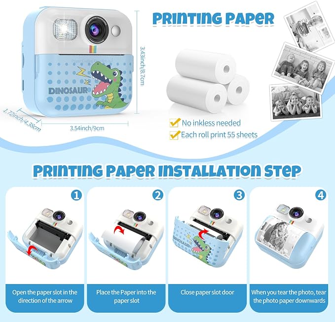 Instant Print Camera for Kids, Toddler 1080P Toys Printable Selfie Cameras - Image 6