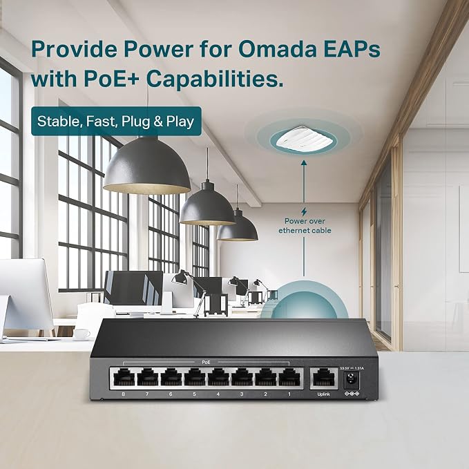 TP-Link 9 Fast Ethernet 10/100Mbps PoE Switch 8 PoE+ Ports @65W Sturdy Metal - Image 3